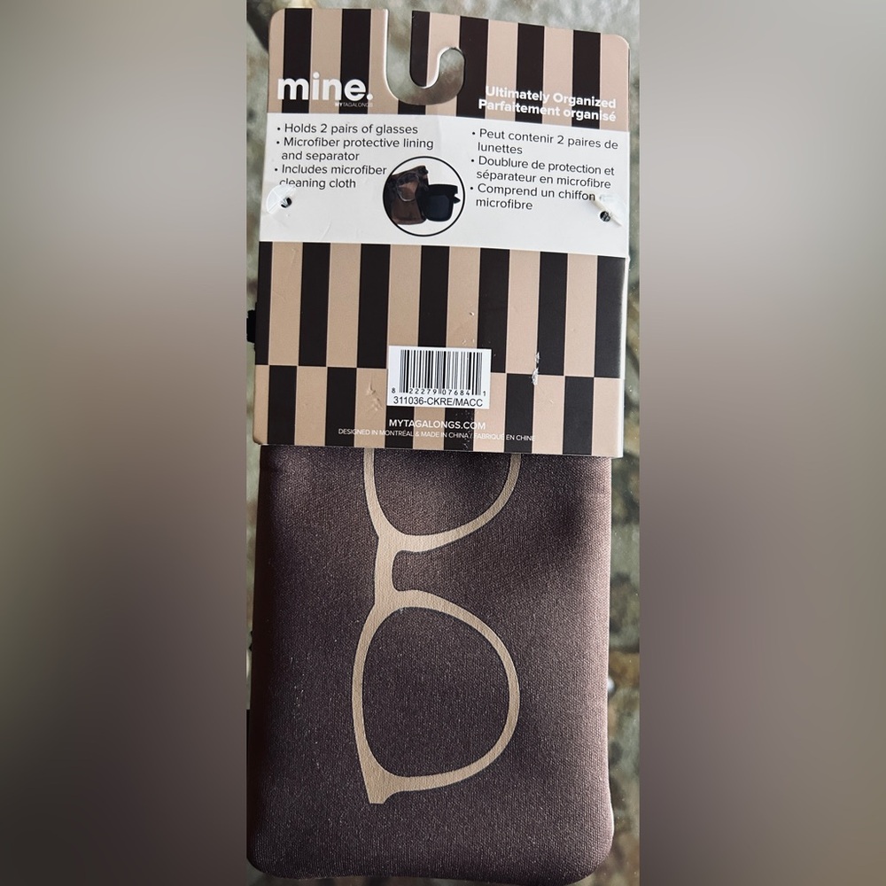 Double-sided Brown Eyeglasses Case with lens cleaner cloth. NWT